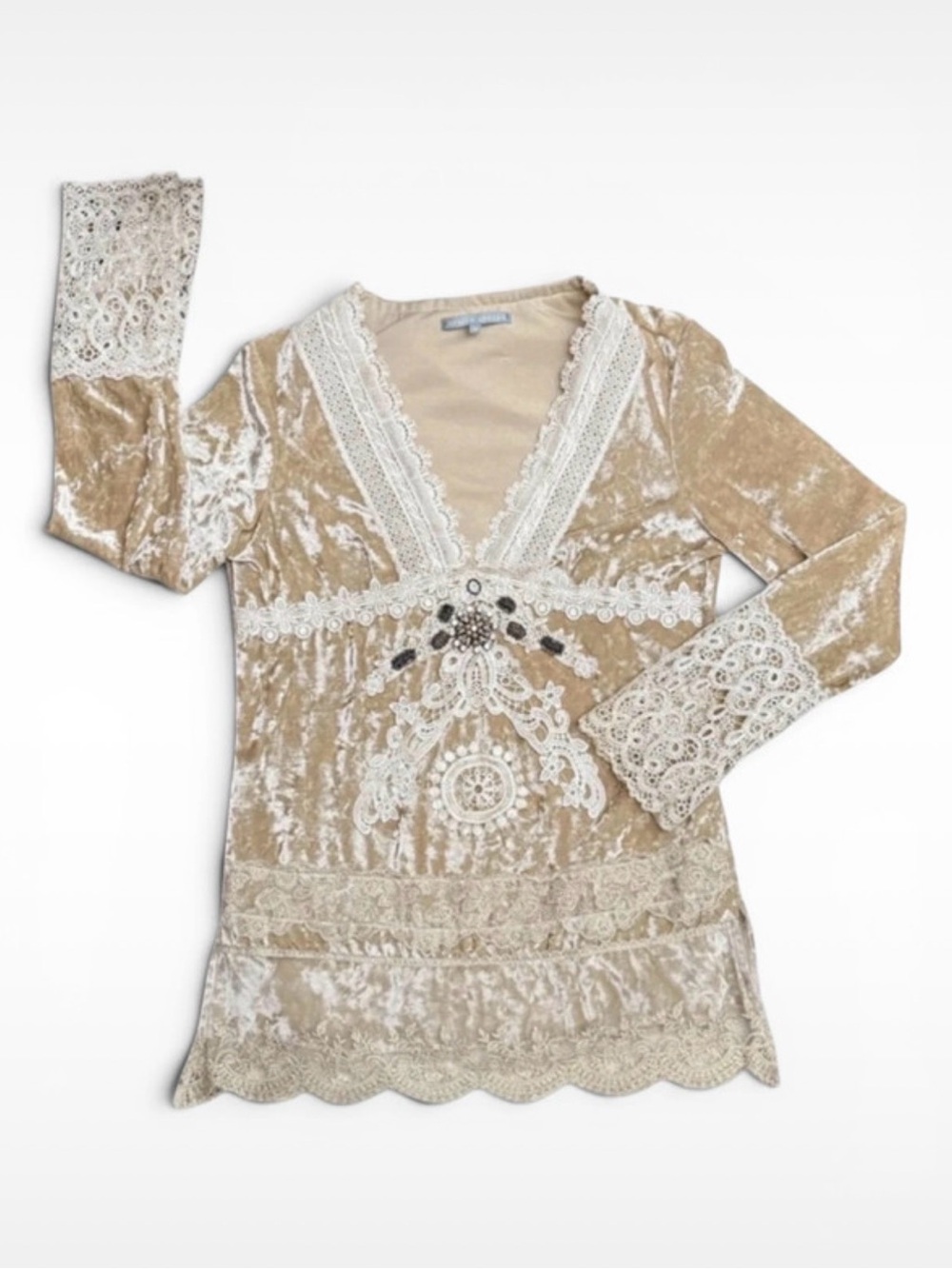 Y2K Passion Concept Velour BabyDoll Beaded Lace Top